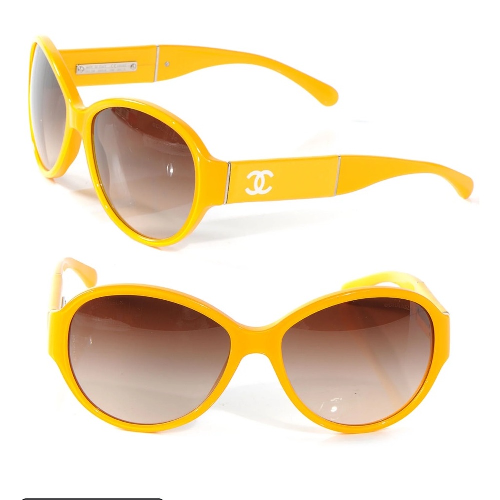 Chanel Interlocking Cc Round Yellow Sunglasses - image 1
